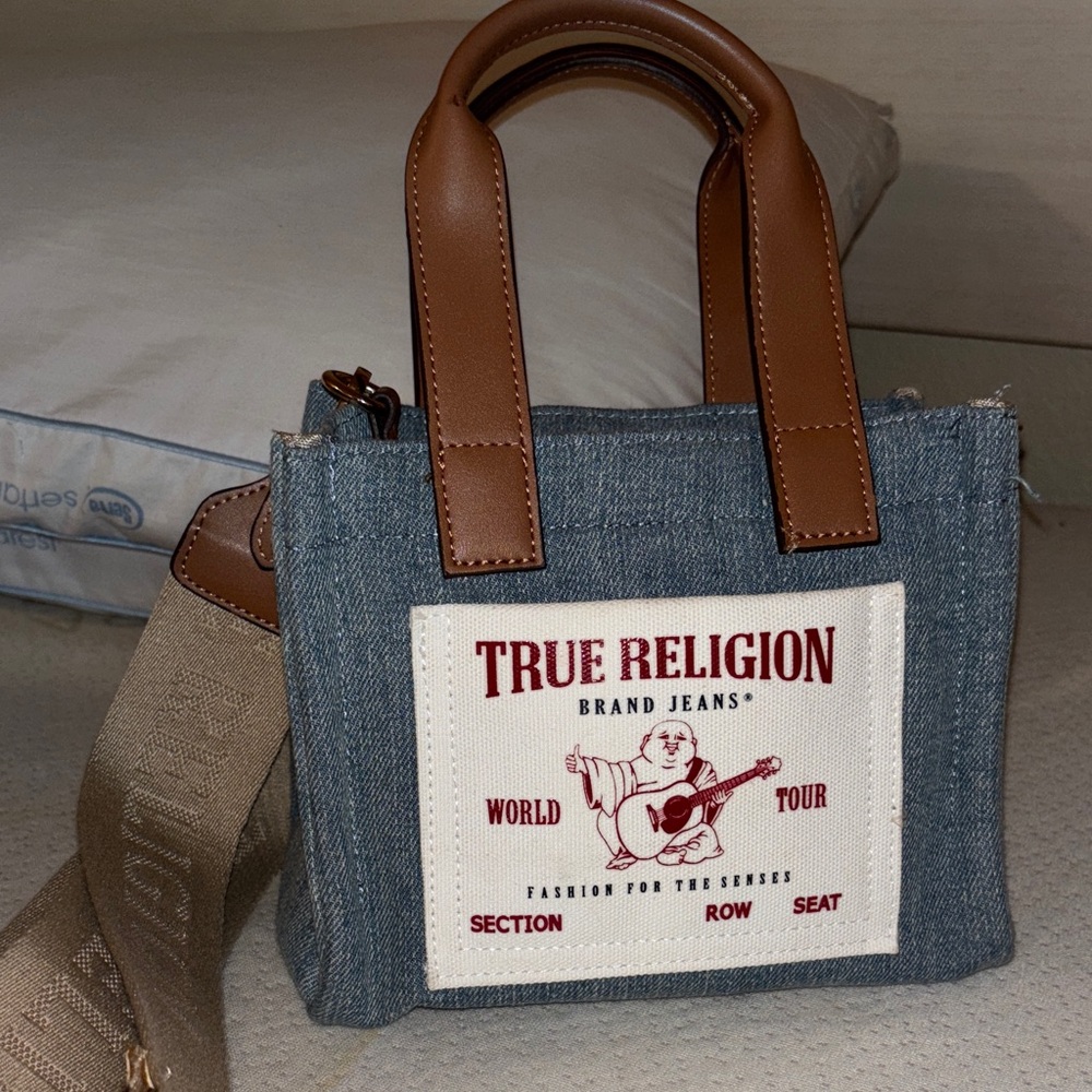 True Religion Blue and Brown Mini Tote